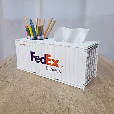 Anncus Shipping Container Model Tissue Box Pen Holder Napkin Paper Towel Storage Case Card Slot Antique Desktop Home Decoration Gift - (Color: scale 20)