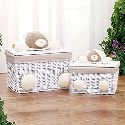 Anncus Household Laundry Basket Storage Basket Storage Basket Rattan Knitting Creative Covered Storage Box Home Organization - (Size: XL, Color: Khaki)