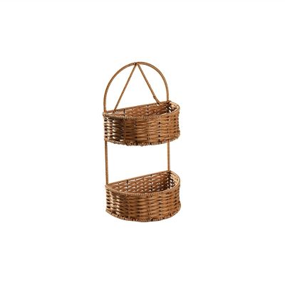 KJLY 2/3 Layer Storage Basket, Straw Woven Wall Hanging Basket, Bathroom Wall Storage Basket, Door Rear Shelf (Size : 2 Layers)