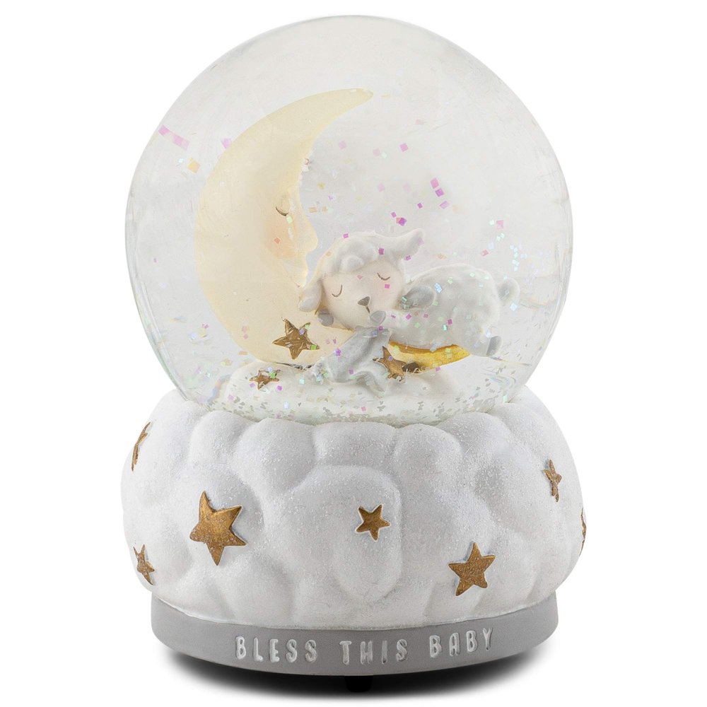 DEMDACO Lamb and Moon Bless Musical Snow Globe Plays Tune Twinkle Twinkle Little Star