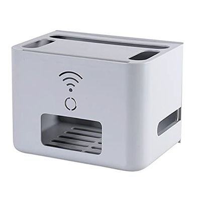 Anncus Wifi Box Router Storage Box Wireless Plug Board Socket Bracket Cable Home Decor Storage Organizer Wire Storage Container Box WY5 - (Color: B gray)