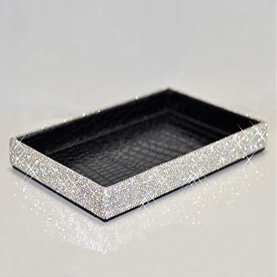 Anncus High-grade diamond-studded desktop storage box European-style tray Large dressing table cosmetic storage tray - (Size: S, Color: white)