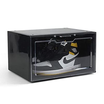 Anncus 1Pcs Transparent Acrylic Shoe Box Dust-proof Thickened Clamshell Shoe Cabinet Stackable Storage Shelf For Home Living Room - (Color: Black)