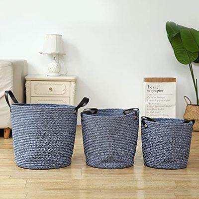 Anncus Nordic Simple Cotton Cord Storage Basket Desktop Sundries Customized Processed Snacks Cotton Basket Storage Box Carpet Available - (Color: Blue)