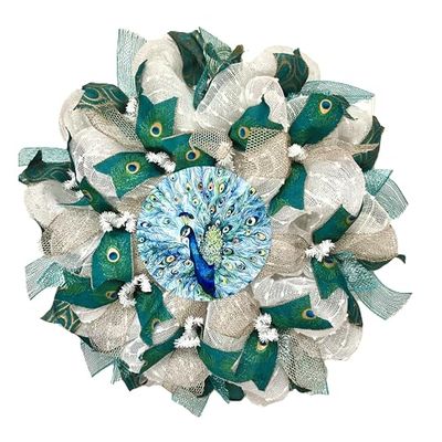 All Occasion Wreath, Luxury Handmade - Peacock Front Door Decor, 24 or 28 Inch
