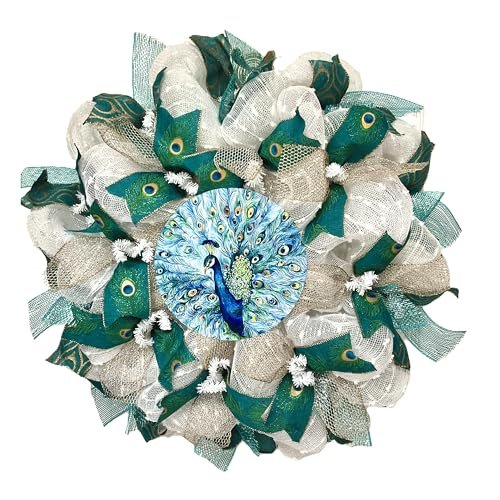 All Occasion Wreath, Luxury Handmade - Peacock Front Door Decor, 24 or 28 Inch