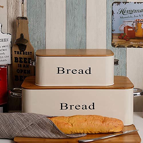 Anncus Oversized French bamboo cover binaural bread box Large small storage box rectangular galvanized iron box WJ102614 - (Size: L, Color: Beige)