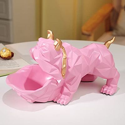 Anncus Geometry Bulldog Snacks Holder Phone TV Remote Control Key Holder Home Decoration Storage Box Creative Gift R253 - (Color: Pink)