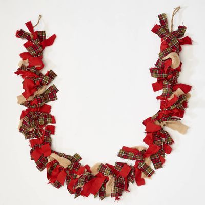 71" Christmas Plaid Rag Tie Garland