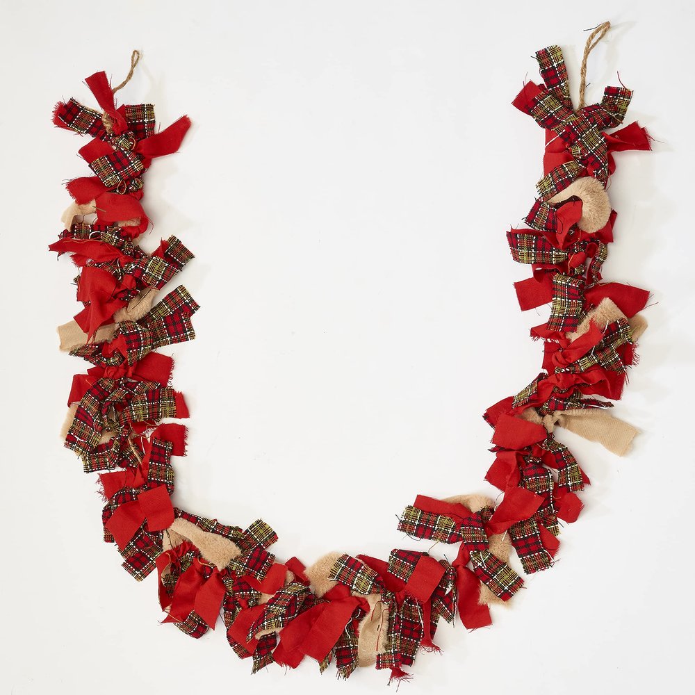 71" Christmas Plaid Rag Tie Garland
