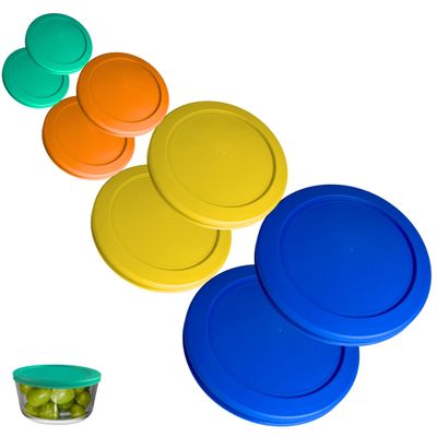 1, 2, 4 & 7 Cup Green, Orange, Yellow, Blue Replacement Lids/Covers for Pyrex, Anchor Hocking & KlareWare Storage Bowls *Lids Only Glass Container Not Included* (8 Pack *Two of Each Size*)