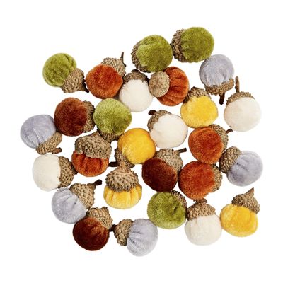 Mud Pie Fall Mini Velvet Vase Filler Assorted Set of 36 Acorns, Multi, 1.75" x 1"
