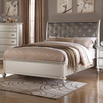 simple relax Antique Silver Eastern King Size Bed with Button Tufted Padded HB