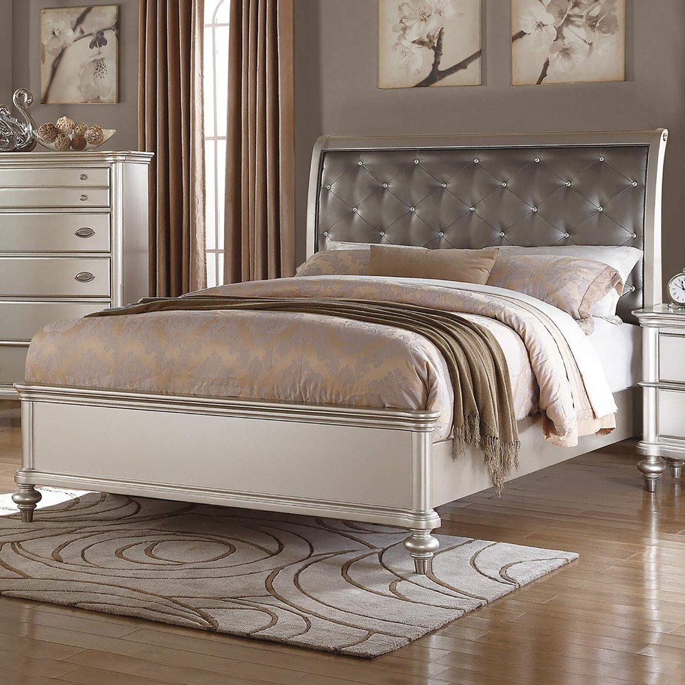 simple relax Antique Silver Eastern King Size Bed with Button Tufted Padded HB