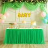 14ft Green Table Skirt Tulle Tutu Table Clothes for Birthday Boy Girl Baby Shower Gender Neutral Graduation, Hawaiian Jungle Luau Themed Party, Animal Safari Theme Party Decorations view 2