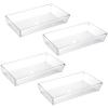 4 Pack 12"x 6" Large Size Clear Plastic Desk Drawer Organizer Tray Bathroom Office Kitchen Utensils Silverware Gadgets Dividers Desk Drawer Storage Bins Container for Dresser Cosmetic Makeup view 1