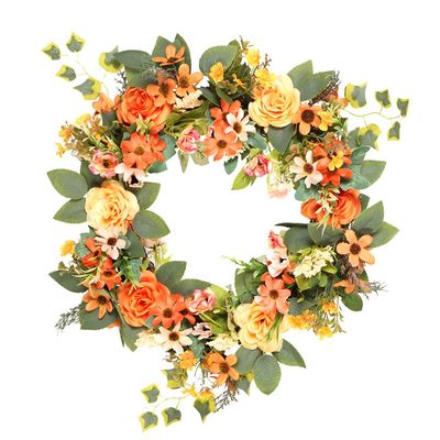ABOOFAN Artificial Peony Wreath Daisies Flower Garland Front Door Wreath Spring Summer Wreath Green Leaves Wreath Front Door Decorations Wedding Decoration