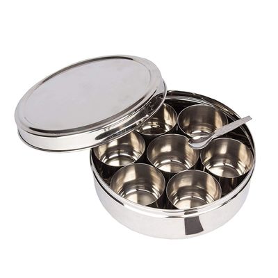 Aggarwal Stainless Steel Masala Box/Container, 7 Compartments & 1 Spoon