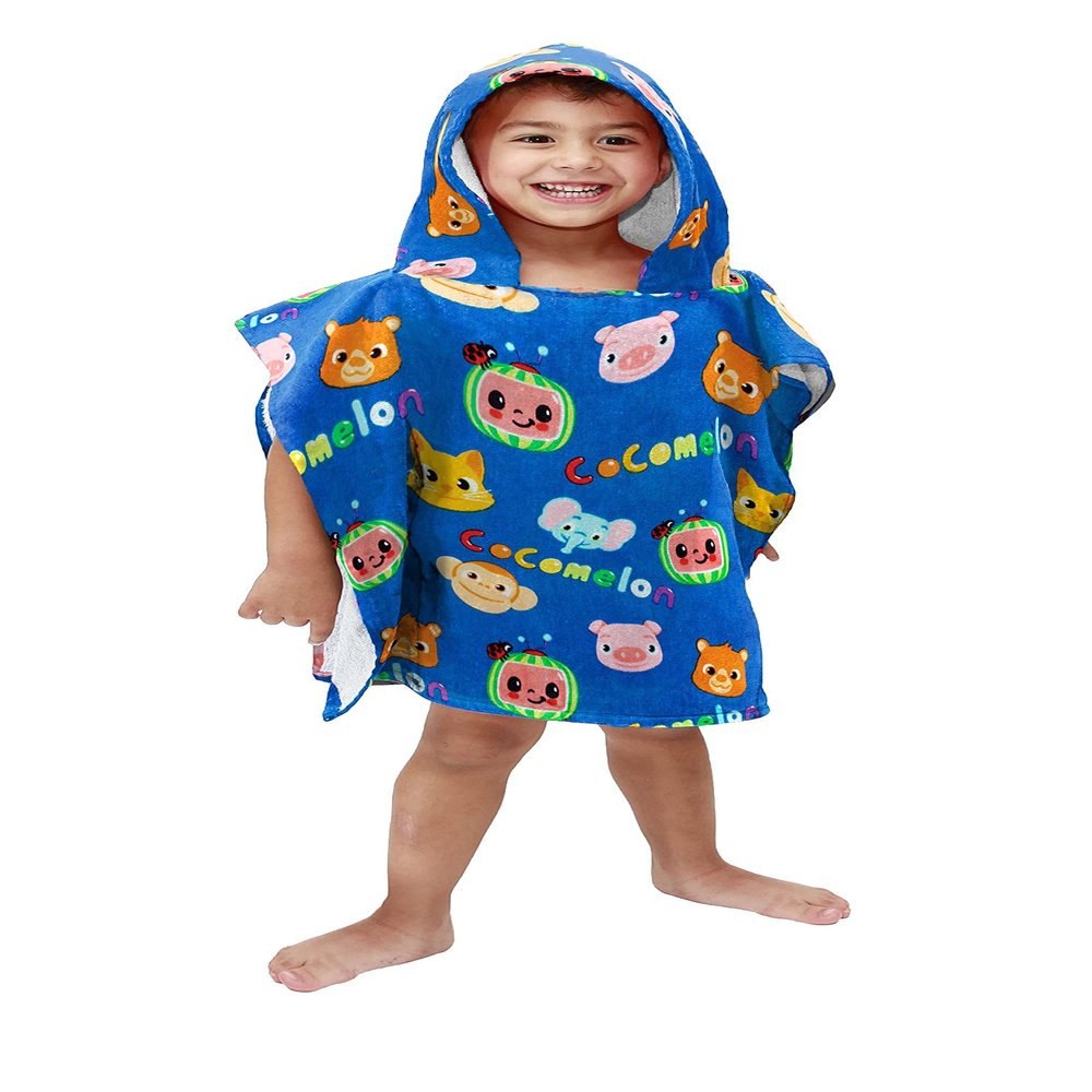 Jay Franco CoComelon Melon Bath/Pool/Beach Hooded Poncho - Super Soft & Absorbent Cotton Towel, Measures 28 x 28 Inches (Official CoComelon Product)