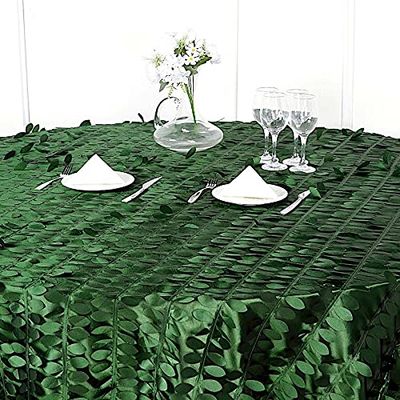 120 in Green Taffeta Round Tablecloth with Leaf Petals Design
