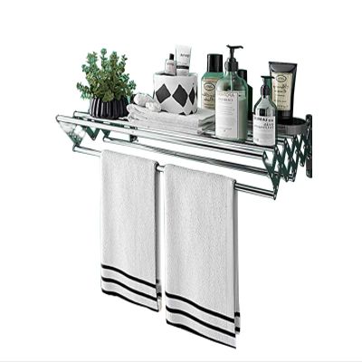 GXFWJD Wall Mounted Clothes Drying Rack Towel Rack Stainless Steel Accordion Retractable Drying Rack for Laundry Room/Bathroom Tower Easy to Install (Color : Silver, Size : 70cm)