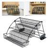 Gdrasuya10 3 Tier Pull Down Spice Rack Organizer for Cabinet Pantry or Countertop, Metal Wrought Iron Kitchen Step Storage Holder Wall Shelf with Protection Railing for Spices and Jars, Black view 2
