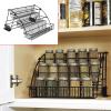 Gdrasuya10 3 Tier Pull Down Spice Rack Organizer for Cabinet Pantry or Countertop, Metal Wrought Iron Kitchen Step Storage Holder Wall Shelf with Protection Railing for Spices and Jars, Black view 4