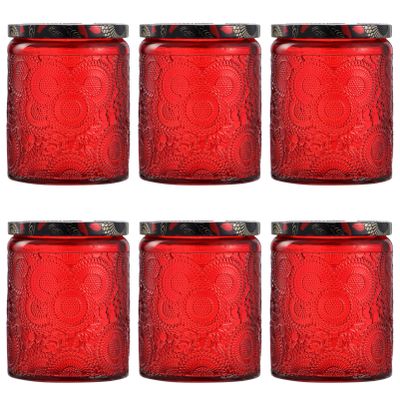 EXCEART 6Pcs Glass Candle Jars with Lids Bulk Round Embossed Candle Making Containers Mason Jars for Diy Maker Supplies and Party Favors 2.7In X 2.7In X 3.5In