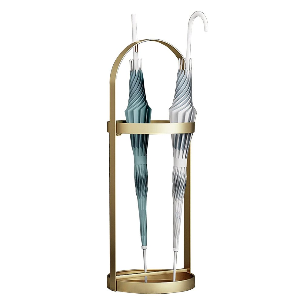 Umbrella Racks Metal Umbrella Stand Holder, Modern Light Luxury Hotel Office Entrance Decoration Umbrella Basket, Umbrella Bucket with Drip Tray and Hook (Color : Gold)