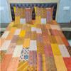 Blanket Bedding Bedspread Bed Kantha Vintage Handmade Silk Patchwork Indian Art Cover India Sari Bohemian Spreads Washed Patola Spread Quilt view 1