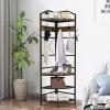 Recaceik 5-in-1 Hall Tree Entryway Bench Coat Rack with 11 Hooks and 2 Hanging Rods, Grid Panel Home Organizer Shoe Shelf for Corner, Hallway, Closet, Rustic Brown view 2