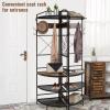 Recaceik 5-in-1 Hall Tree Entryway Bench Coat Rack with 11 Hooks and 2 Hanging Rods, Grid Panel Home Organizer Shoe Shelf for Corner, Hallway, Closet, Rustic Brown view 3