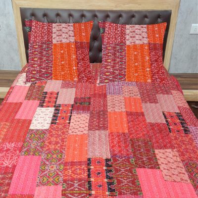 Blanket Bedding Bedspread Bed Kantha Vintage Handmade Silk Patchwork Indian Art Cover India Sari Bohemian Spreads Washed Patola Spread Quilt