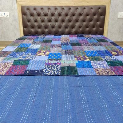 Blanket Bedding Bedspread Bed Kantha Vintage Handmade Silk Patchwork Indian Art Cover India Sari Bohemian Spreads Washed Patola Spread Quilt