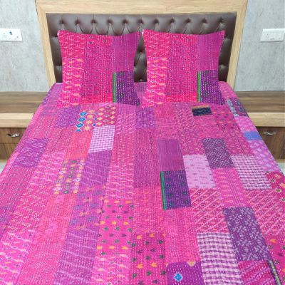 Blanket Bedding Bedspread Bed Kantha Vintage Handmade Silk Patchwork Indian Art Cover India Sari Bohemian Spreads Washed Patola Spread Quilt
