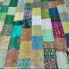Blanket Bedding Bedspread Bed Kantha Vintage Handmade Silk Patchwork Indian Art Cover India Sari Bohemian Spreads Washed Patola Spread Quilt view 3