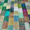 Blanket Bedding Bedspread Bed Kantha Vintage Handmade Silk Patchwork Indian Art Cover India Sari Bohemian Spreads Washed Patola Spread Quilt view 4