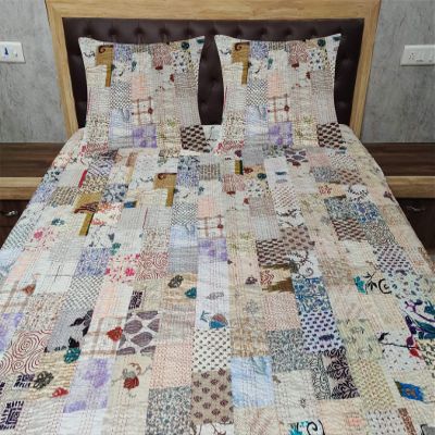 Blanket Bedding Bedspread Bed Kantha Vintage Handmade Silk Patchwork Indian Art Cover India Sari Bohemian Spreads Washed Patola Spread Quilt