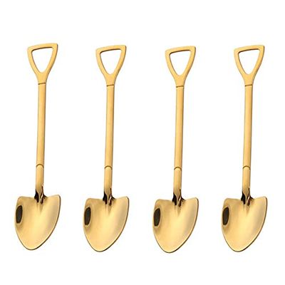 4PCS Coffee Spoon Cutlery Set Stainless Steel Retro Iron Shovel Ice Cream Spoon Scoop Creative Spoon tea-spoon Fashion Tableware (4Pcs Gold A)