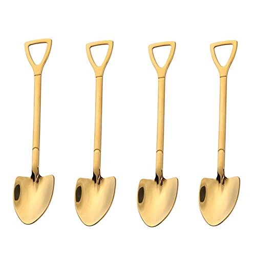 4PCS Coffee Spoon Cutlery Set Stainless Steel Retro Iron Shovel Ice Cream Spoon Scoop Creative Spoon tea-spoon Fashion Tableware (4Pcs Gold A)