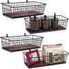 4 Set [Extra Large] Portable Metal Farmhouse Wall Decor Storage Organizer Basket Bin with Handles and Floating Shelves for Hanging in Entryway,Bathroom,Kitchen-Wall Mount Hooks Included (4, Black) view 1