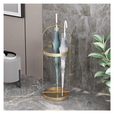 Umbrella Racks Modern Metal Umbrella Stand Holder with Drip Tray and Hook Entrance Umbrella Organizer, Household Commercial Umbrella Basket, 25x70cm (Color : Gold)