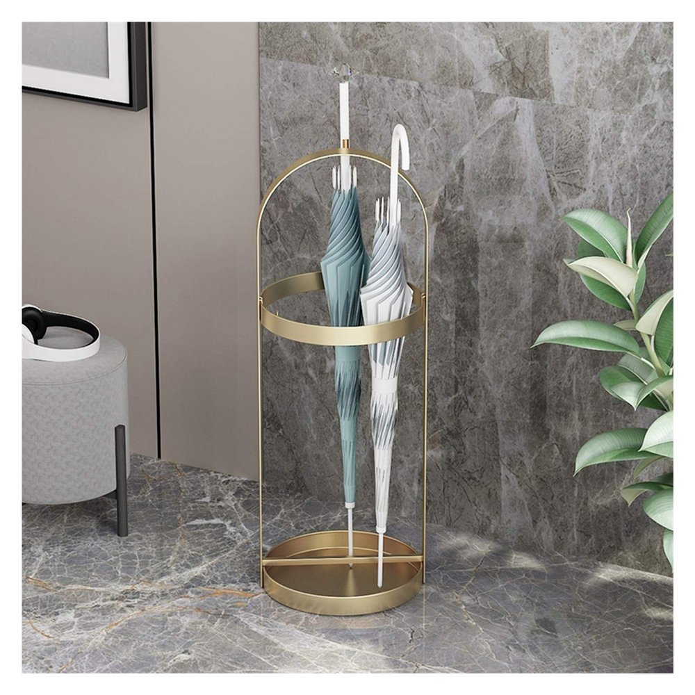 Umbrella Racks Modern Metal Umbrella Stand Holder with Drip Tray and Hook Entrance Umbrella Organizer, Household Commercial Umbrella Basket, 25x70cm (Color : Gold)