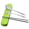 Cabilock 3-pc Stainless Steel Silverware Set Pull-down Storage Box Lunchbox Silverware Set for Camping Office Travel view 1