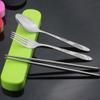 Cabilock 3-pc Stainless Steel Silverware Set Pull-down Storage Box Lunchbox Silverware Set for Camping Office Travel view 2
