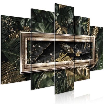 artgeist Handart Canvas Wall Art Tropical Leaves 80x40 in - 5pcs Painting Canvas Prints Picture Artwork Image Framed Contemporary Modern Photo Wall Home Monstera Jungle b-C-0806-b-m