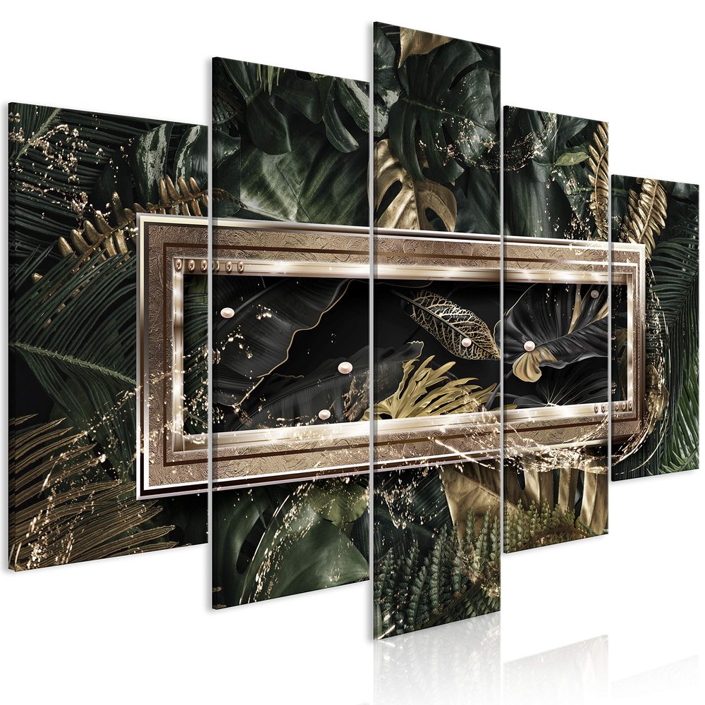 artgeist Handart Canvas Wall Art Tropical Leaves 80x40 in - 5pcs Painting Canvas Prints Picture Artwork Image Framed Contemporary Modern Photo Wall Home Monstera Jungle b-C-0806-b-m