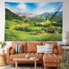 Ambesonne Nature Tapestry, Alps in the Spring Season with Fresh Grass Sky Majestic Mountains Image, Fabric Wall Hanging Decor for Bedroom Living Room Dorm, 28" X 23", Fern Green Sky Blue view 1