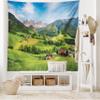 Ambesonne Nature Tapestry, Alps in the Spring Season with Fresh Grass Sky Majestic Mountains Image, Fabric Wall Hanging Decor for Bedroom Living Room Dorm, 28" X 23", Fern Green Sky Blue view 2