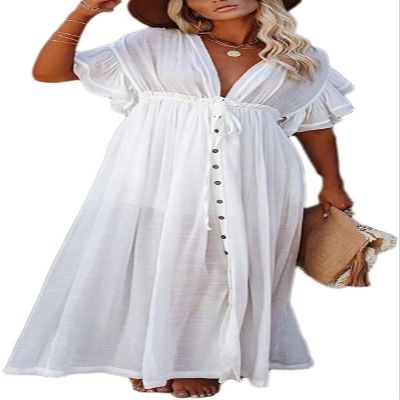 TSQFE Women Sexy Kimono Cover Ups Beachwear Turkish Kaftans Long Swimsuit Cover up Caftan Beach Dress (Color : H-White)